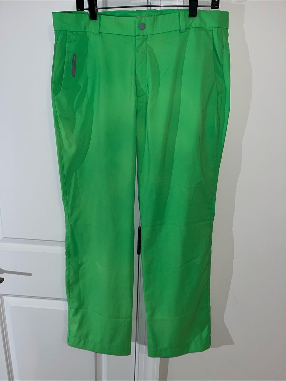 Bright Neon Green Nike Dri Fit Flat front poly Golf Trousers Pants 35 x 30 mens